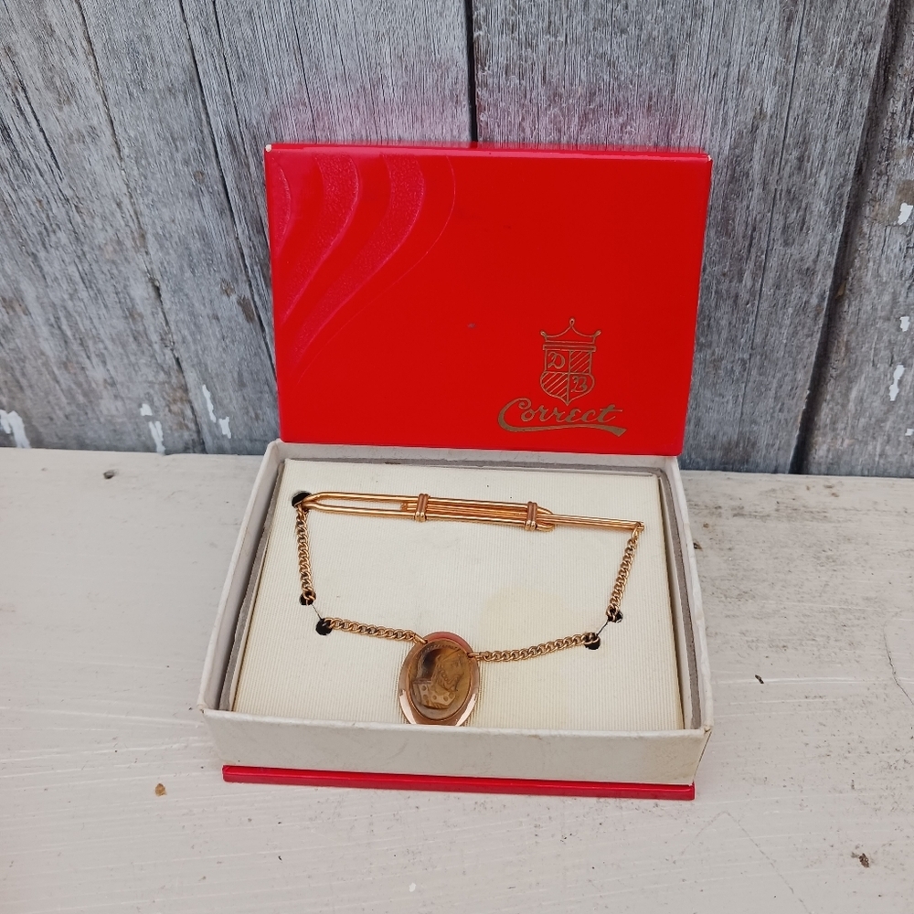 Vtg‎ Tie Bar Clip Roman Centurion Soldier Rome Gladiator Cameo Goldtone Correct